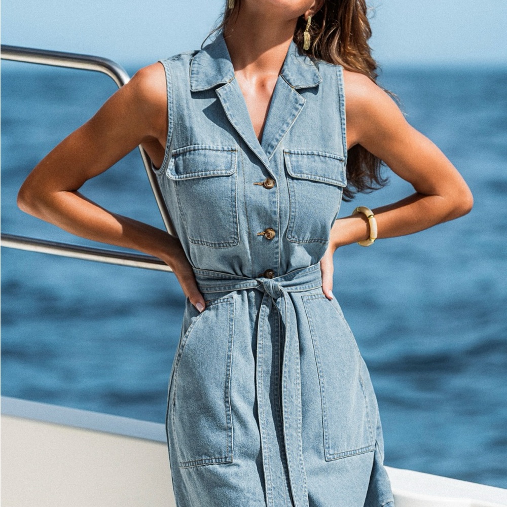 Sleeveless Denim Belted Mini Dress.  NWT